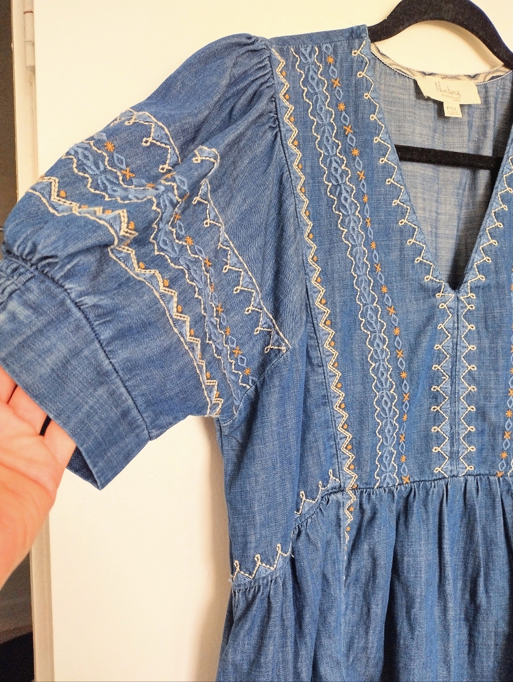 Nurture by Westbound Denim-Blue Indigo Embroidered V-Neck Midi Dress